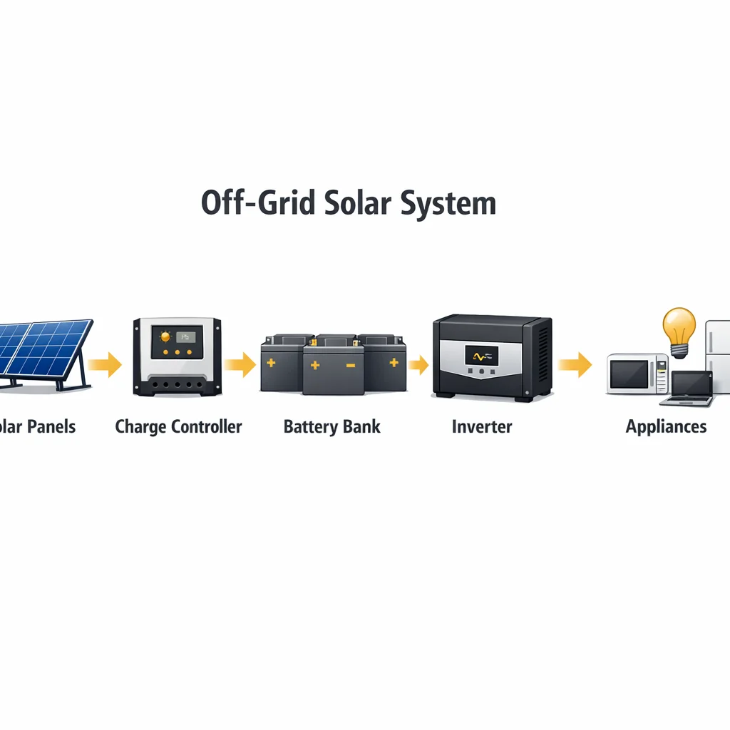 Off-grid solar system component diagram